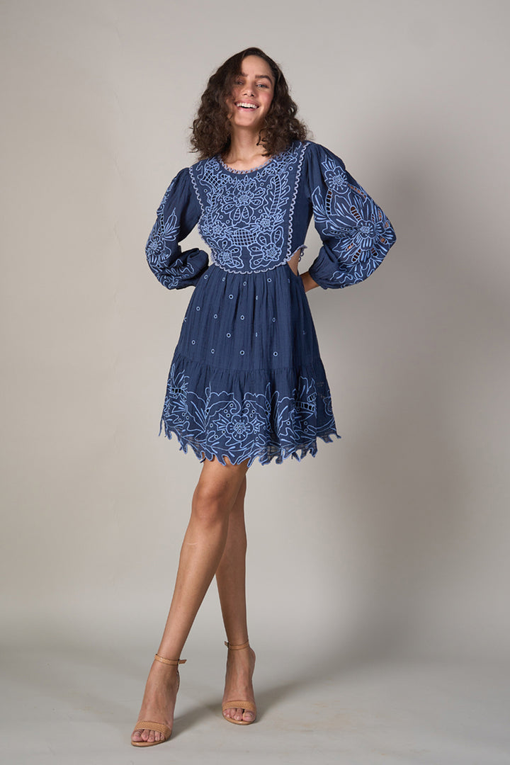 Hannah Blue Embroidered Dress