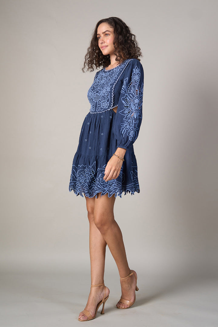 Hannah Blue Embroidered Dress