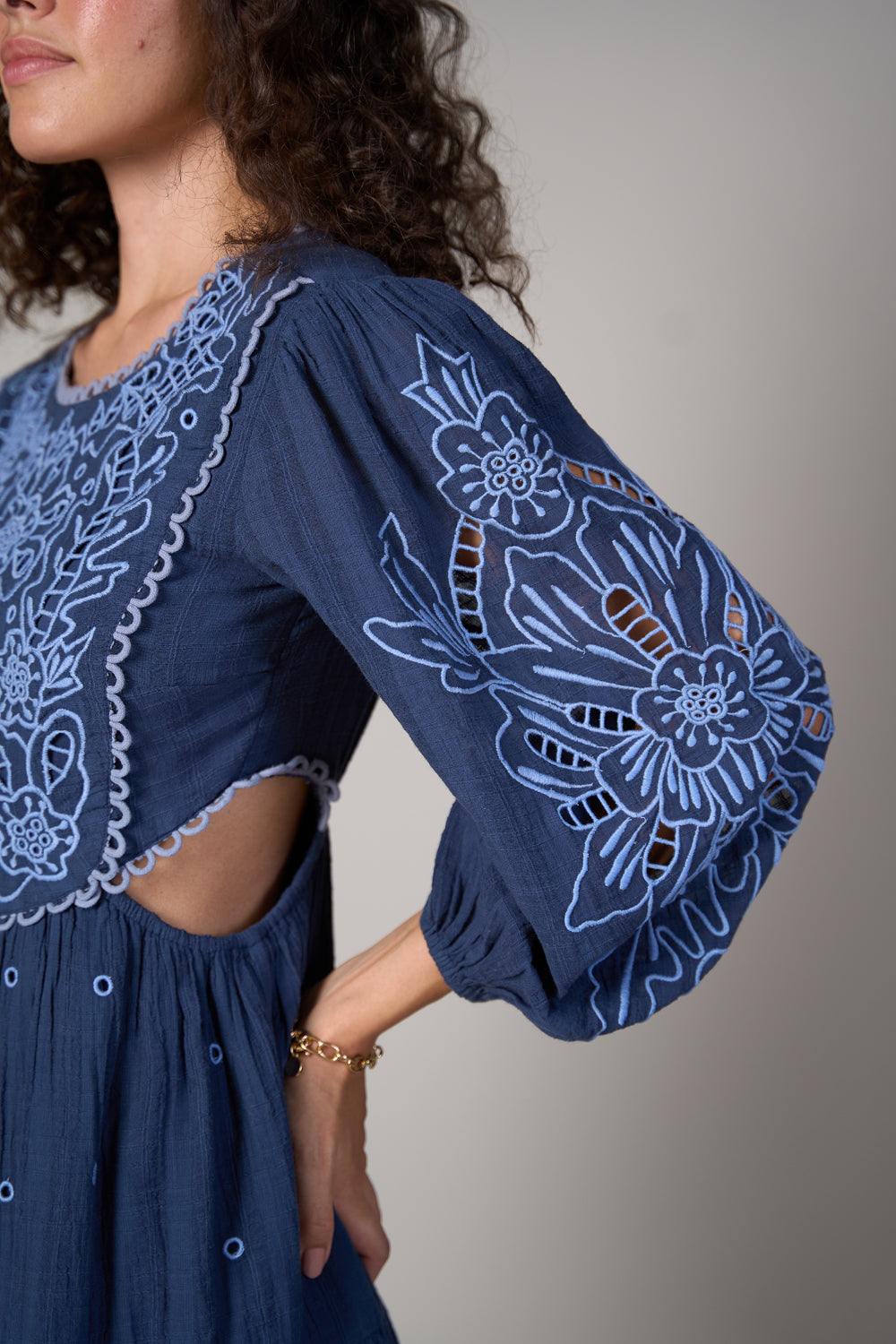 Hannah Blue Embroidered Dress