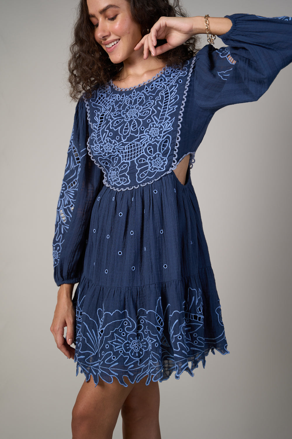 Hannah Blue Embroidered Dress