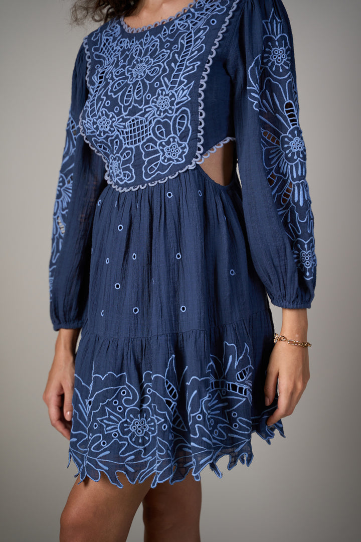 Hannah Blue Embroidered Dress