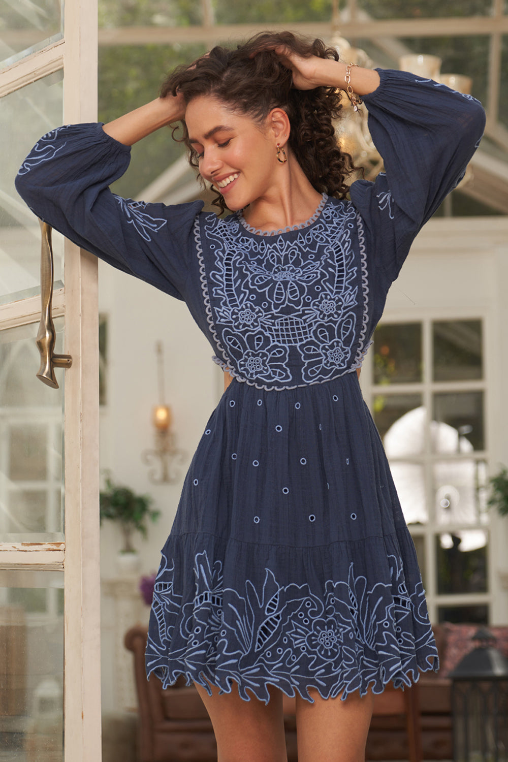 Hannah Blue Embroidered Dress